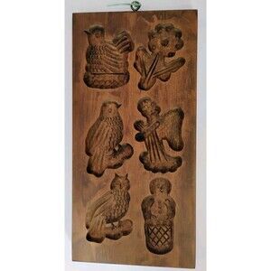 Vintage Mid-Century Wooden Cookie Mold Board Springerle Speculaas 6-Motif